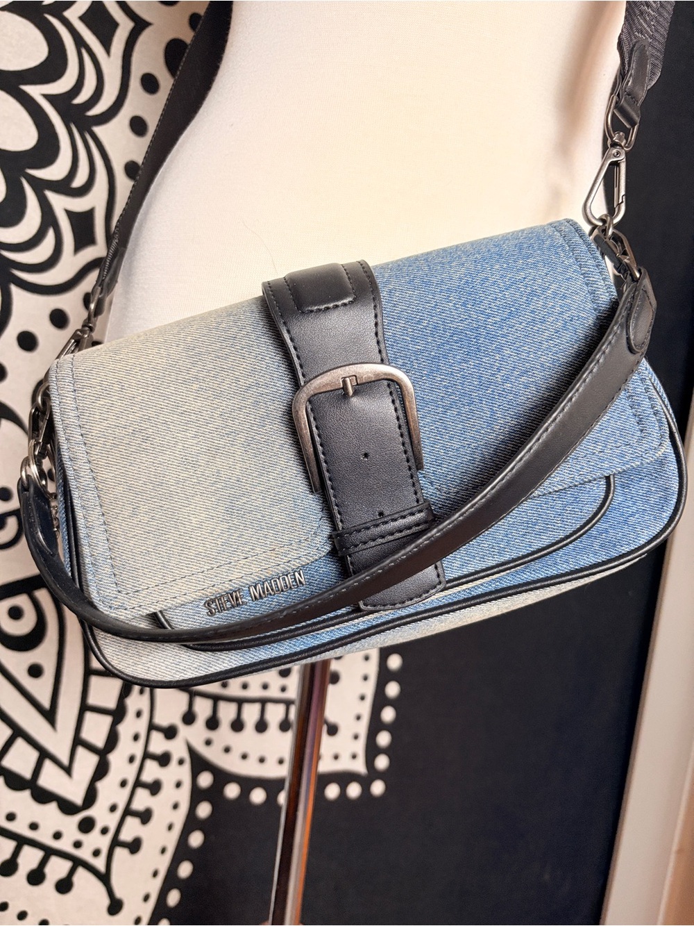 ✨ Steve Madden Bag Two-Tone Denim Crossbody Purse with Black Trim